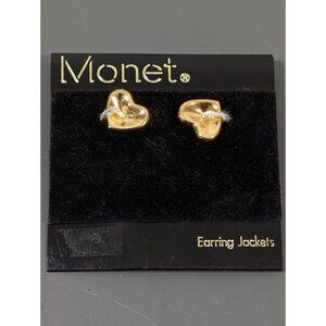 Vintage Monet Earring Jackets Gold Tone Hearts Retro Classic Dainty